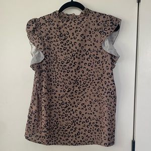 SHEIN Leopard Print Frilled Tie Neck Ruffle Trim Tank Blouse